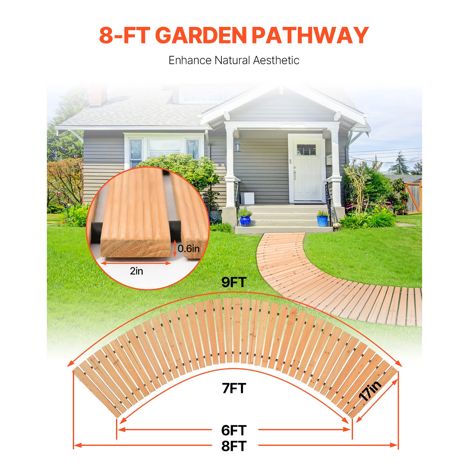 SucceBuy Wooden Garden Pathway Non-Slip Curved Garden Roll Out Cedar Outdoor Walkway Path w/ Wire Rope Connection for Backyard