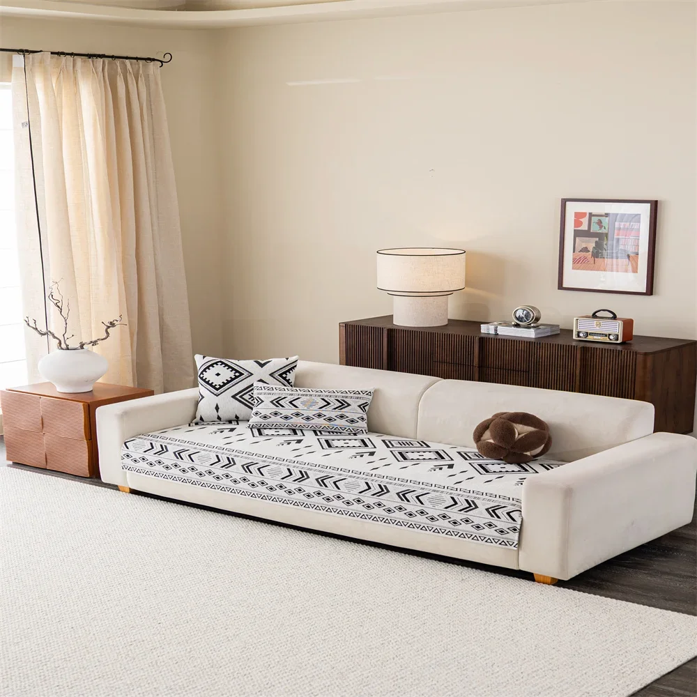Retro Chenille Sofa Cushion Cover Universal Non-Slip Fixed Straight Row All-Seasons Slipcover for Home Comfort