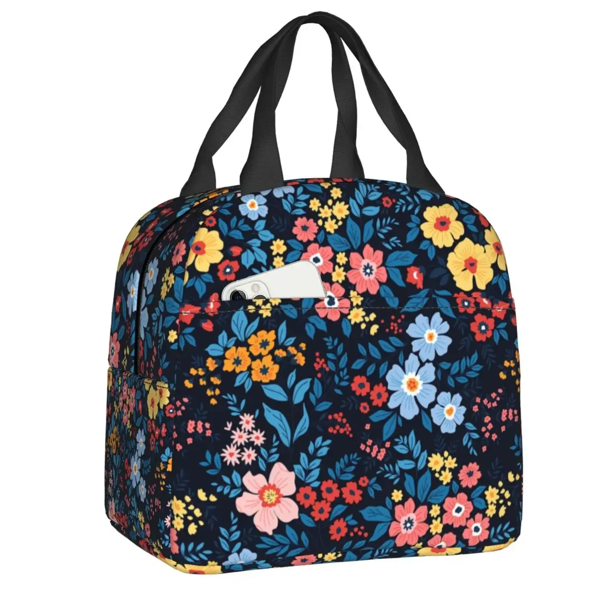 Vintage Floral Resuable Lunch Box Women Multifunction Daisy Flowers Cooler Thermal Food Insulated Lunch Bag Kids School Children