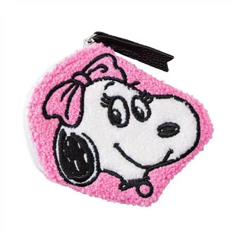 Kawaii Snoopy porte-monnaie dessin animé portefeuille en peluche sac à fermeture éclair femmes mode argent écouteur porte-carte clé pochette de rangement cadeaux pour filles
