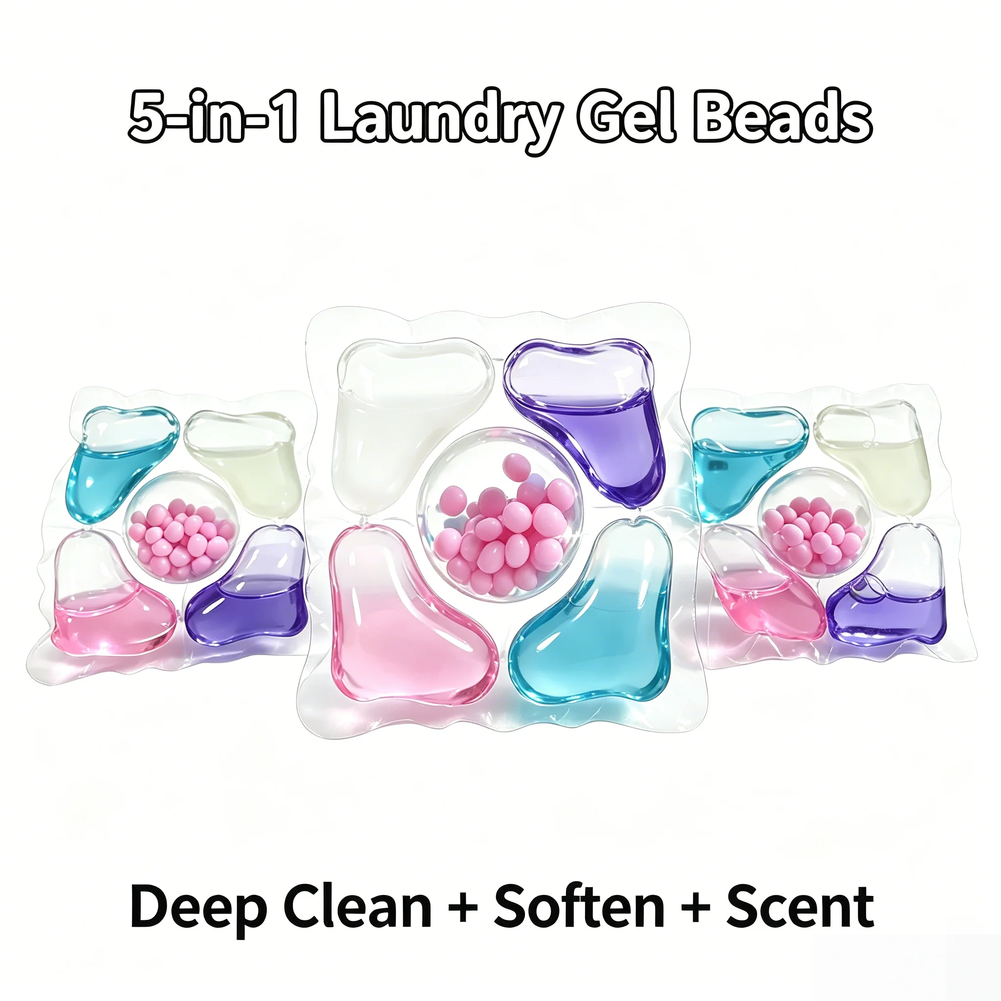 5-in-1 Laundry Gel Capsules: Stain Removal, Odor Eliminator, Fabric Softening & Color Protection    50pcs/box  Long Lasting