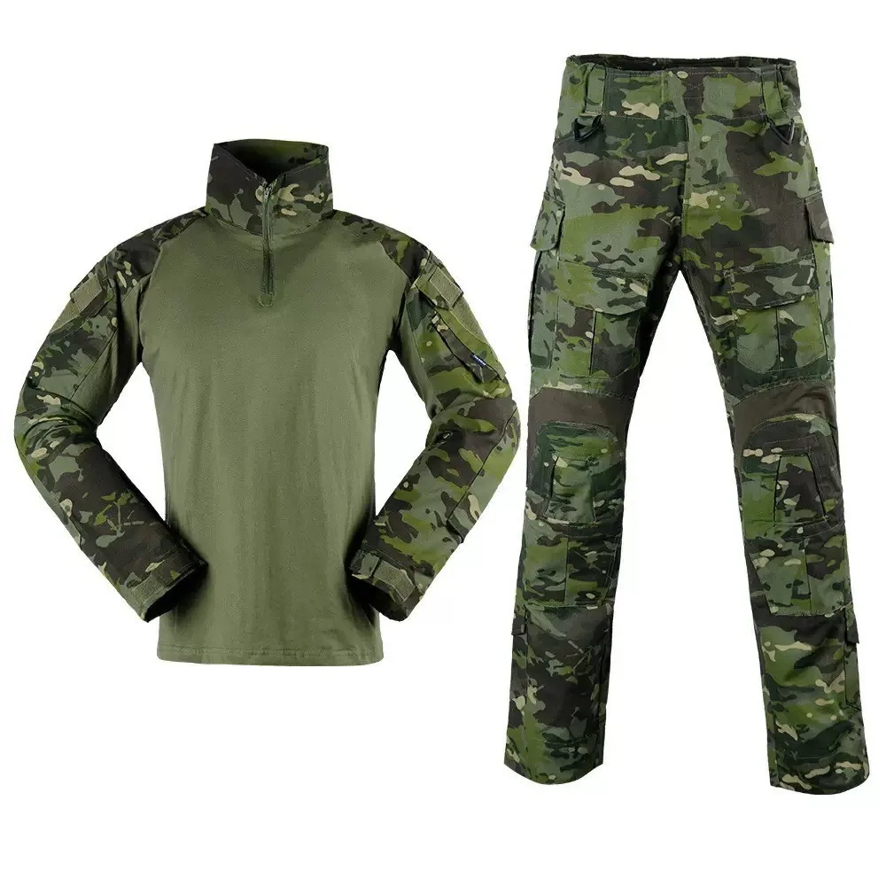 Men G3 Tactical Frog Suit Set Long Sleeve Shirt Pants Wear‑Resistant Camouflage Uniform Breathable Outdoor Military Training