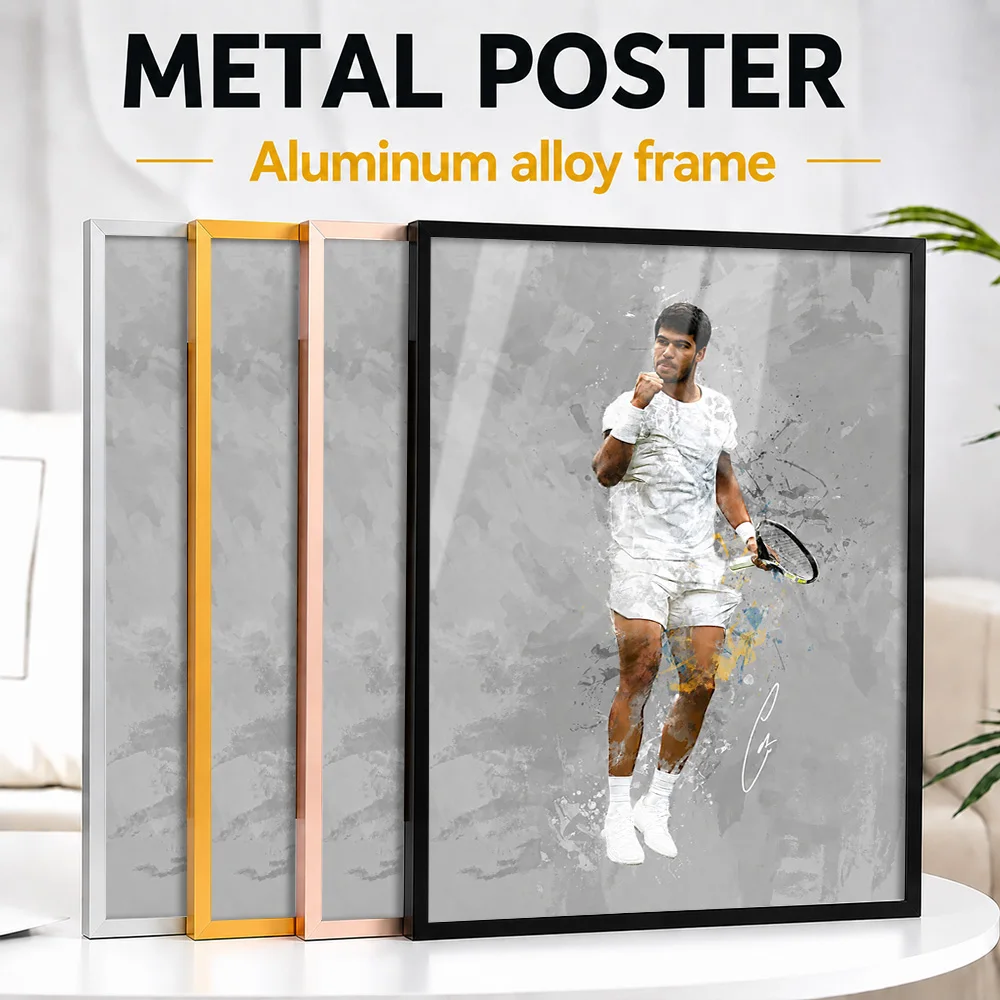 Carlos Alcaraz Tennis Celebration Framed Metal Print Customized Photo Bold Action Style Wall Art For Study Unique Athlete Gift