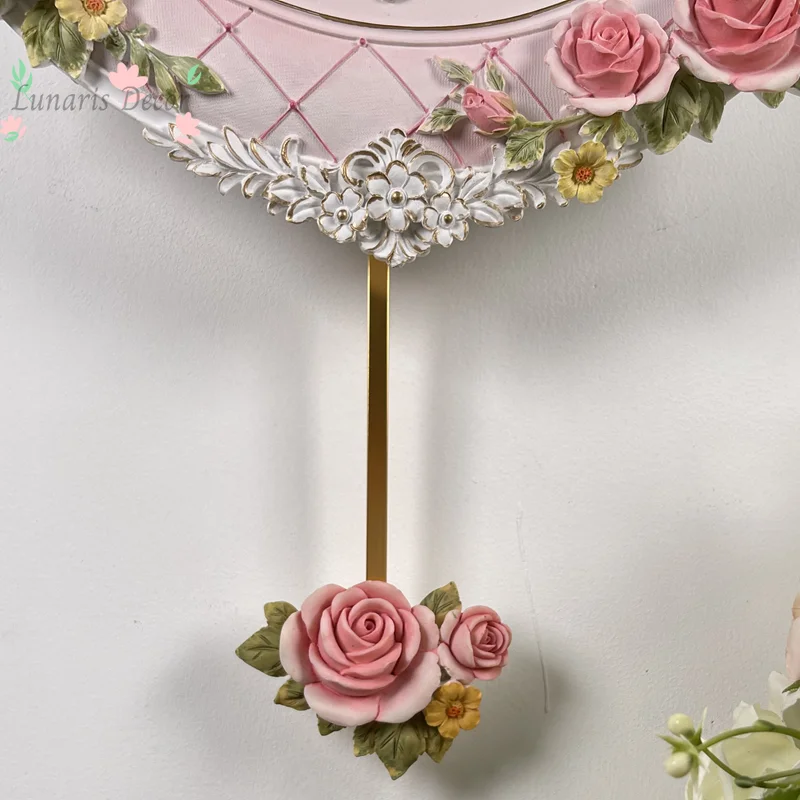 New idyllic three-dimensional rose wall clock silent wall home clock living room creative resin swing clock