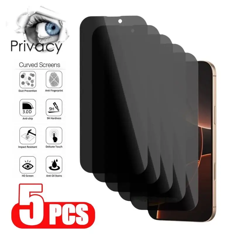 

5PCS Privacy Tempered Glass For iPhone 16 Pro Max 16Plus 16Pro Anti Scratch Screen Protector For iPhone 16/15/14/13/12 Anti-peep