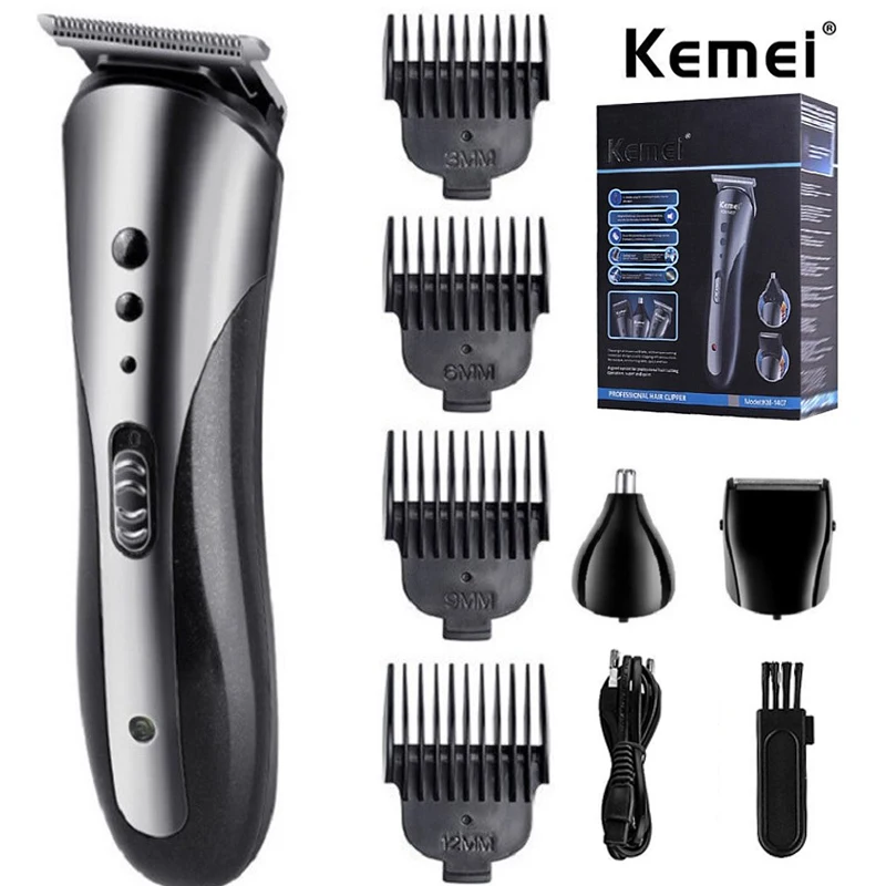 KEMEI KM-1407 Rechargeable Electric Nose Hair Clipper Multifunctional Men Hair Trimmer Professional Electric Shaver Beard Razor