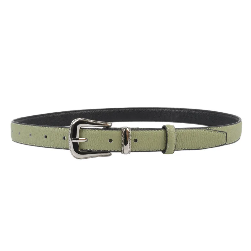 

The top layer of cowhide pebbled leather women's belt belt with jeans and slacks 2.3cm wide with pin buckle in summer