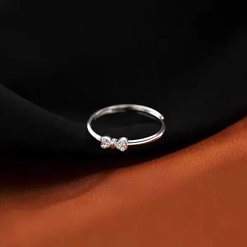 

Trendy Bowknot Rhinestone Tail Ring Minimalist Cold Style Niche Luxury Elegant Jewelry for Ladies