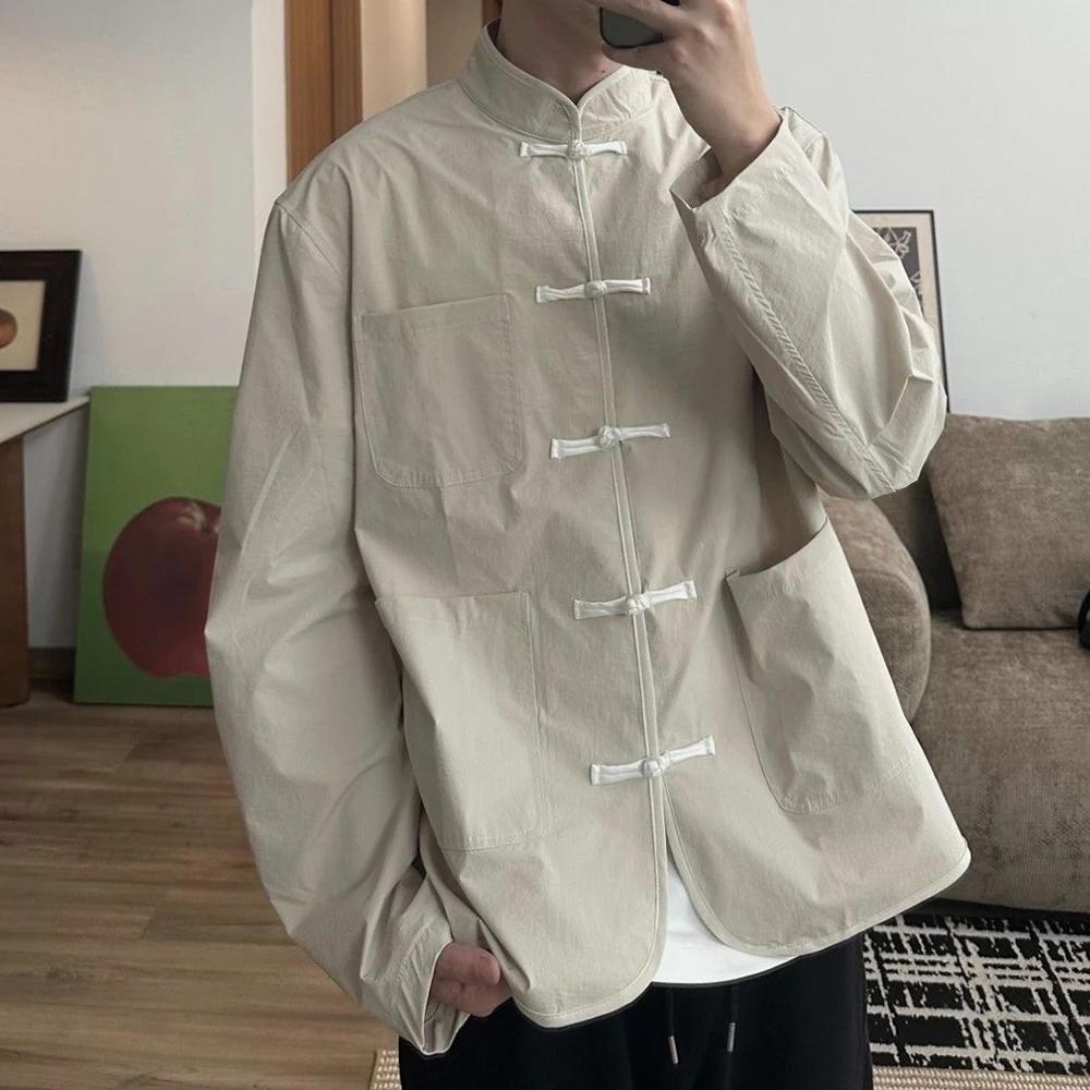 Mens Plain Button Casual Shirt Spring Fashion Retro Youth Outdoor Breath City Boy Daily Lightweight Soft Long Sleeve Top 2026