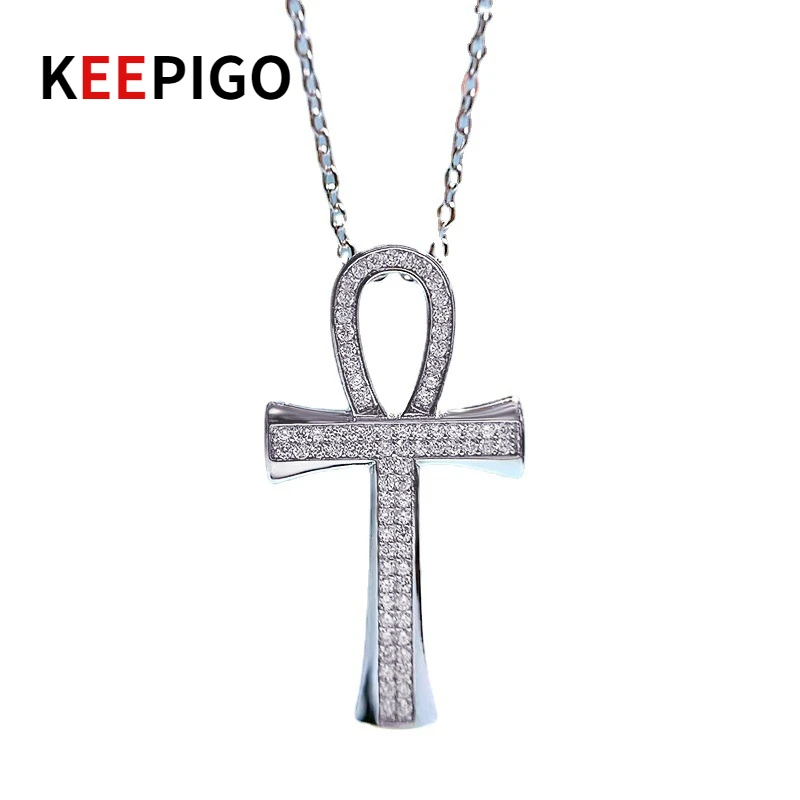 

KEEPIGO Real S925 Sterling Silver Cross Pendant 5*5mm Yellow High Carbon Diamond Pendant Necklace For Female Fine Jewelry RA231