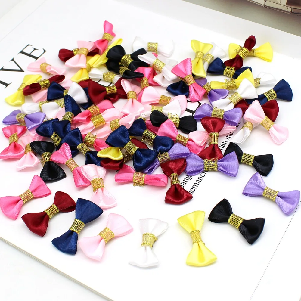 50 Pcs /lot Satin Ribbon Bows Small Satin Ribbon Bows Flower Appliques sew Craft Kid's Bowtie Clothes Headwear Ornament