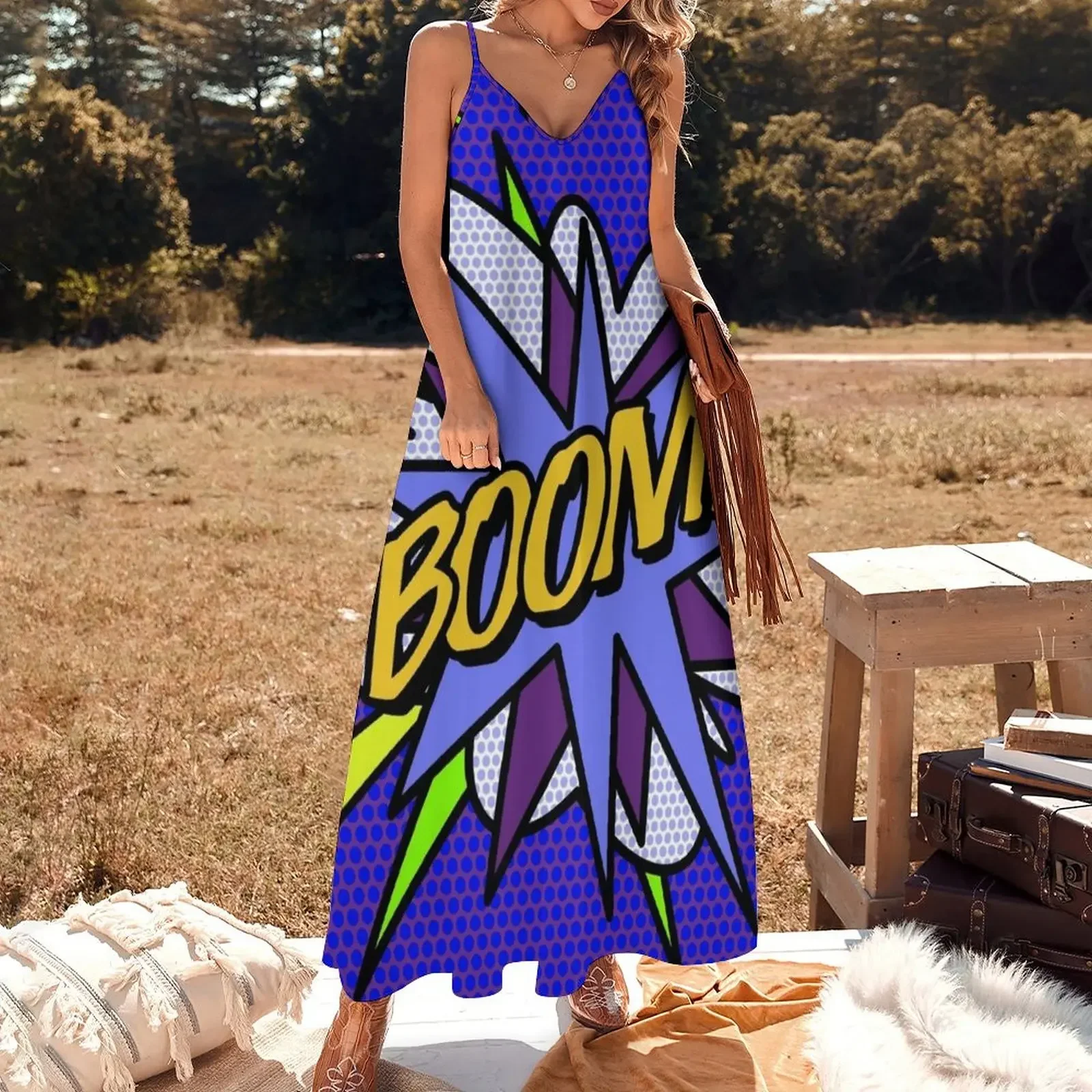 BOOM Comic Book Purple Pop Art Modern Fun Retro Cool Sleeveless Dress elegant guest wedding dress dress summer 2024 women