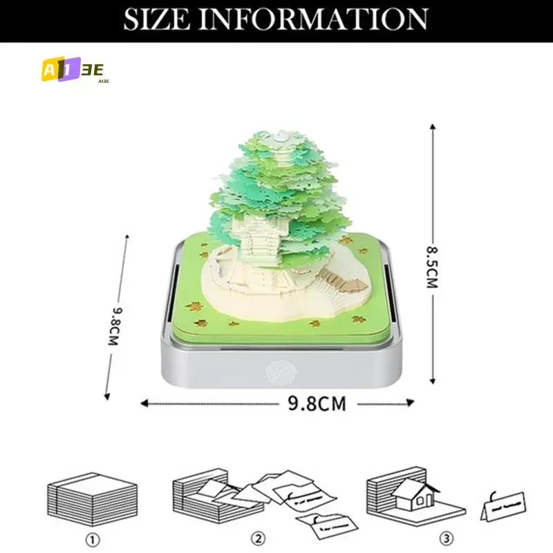 

A13E-3D Notepad Desk Calendar With Lights, 2024 Calendar Sakura Tree 3D Notepad Artopad Engraving, Paper Sculpture Calendar