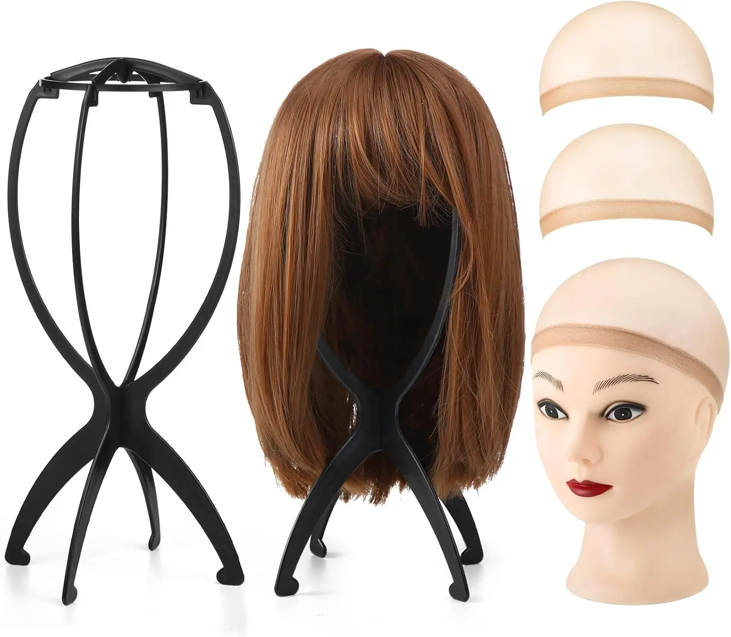

2 шт. сеток для париков, сетка для волос под парик с 2 черными подставками для париков, дорожный держатель для париков для женщин, для укладки нескольких париков