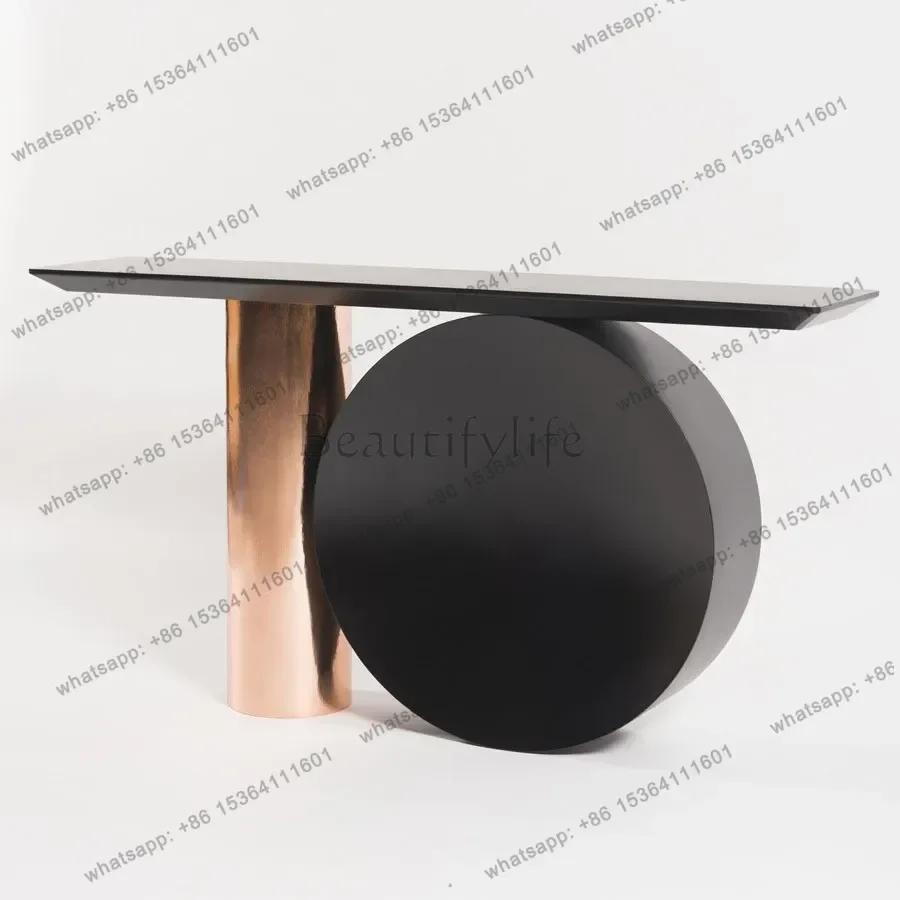 Entrance table Modern simple metal entrance table Creative light luxury corridor Wall decoration table Villa designer plan
