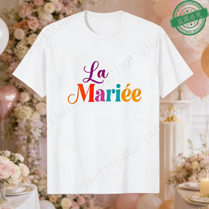 Future Bride Team Rainbow Gradient Print Wedding Tees Short Sleeve Tops for French Girls Single Farewell Party Bridal Shower