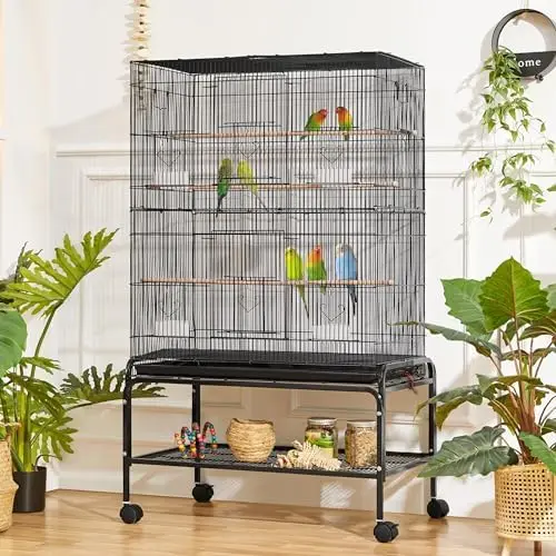 53'' Large Bird Cage Budgie Cage for Parakeets Cockatiels Conures Lovebirds Parrots with Rolling Stand
