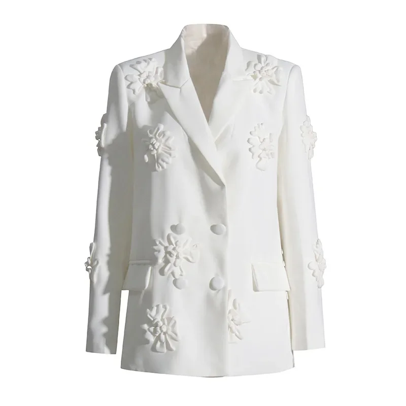 Design Niche Style Small Suit 2024 New Temperament Lapel Medium Heavy Industry Three-dimensional Flower Suit Jacket for Women