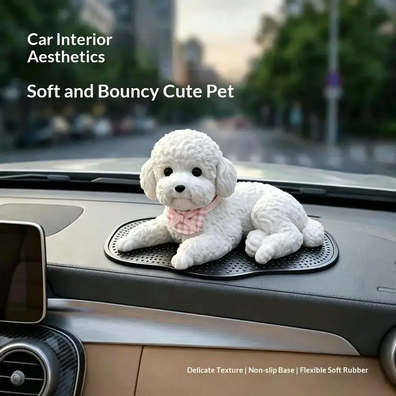 Car Decorative Silicone Teddy Dog Simulation Pet Accessories Gadget Holder Center Console Automobile Decoration New 1 Pc