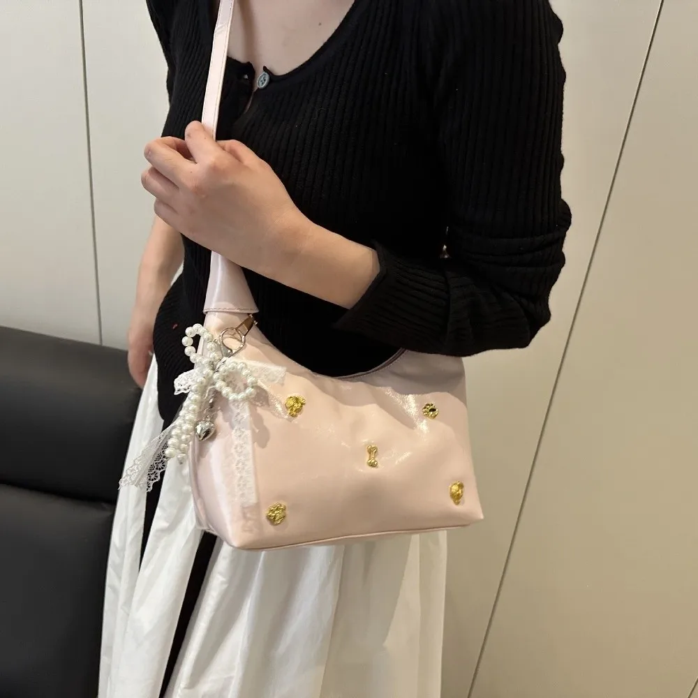 

Trendy Luxury Bow Pearls Shoulder Bags Temperament Leisure Leather Crossbody Bags Versatile Commute Women's Handbags Girls