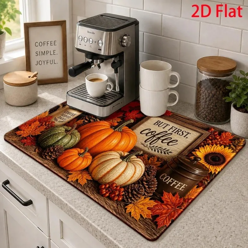 Dish Drying Mat 2D Flat Golden Retriever Dog Cushion Super Absorbent Christmas Lantern Pattern Kitchen Countertop Placement