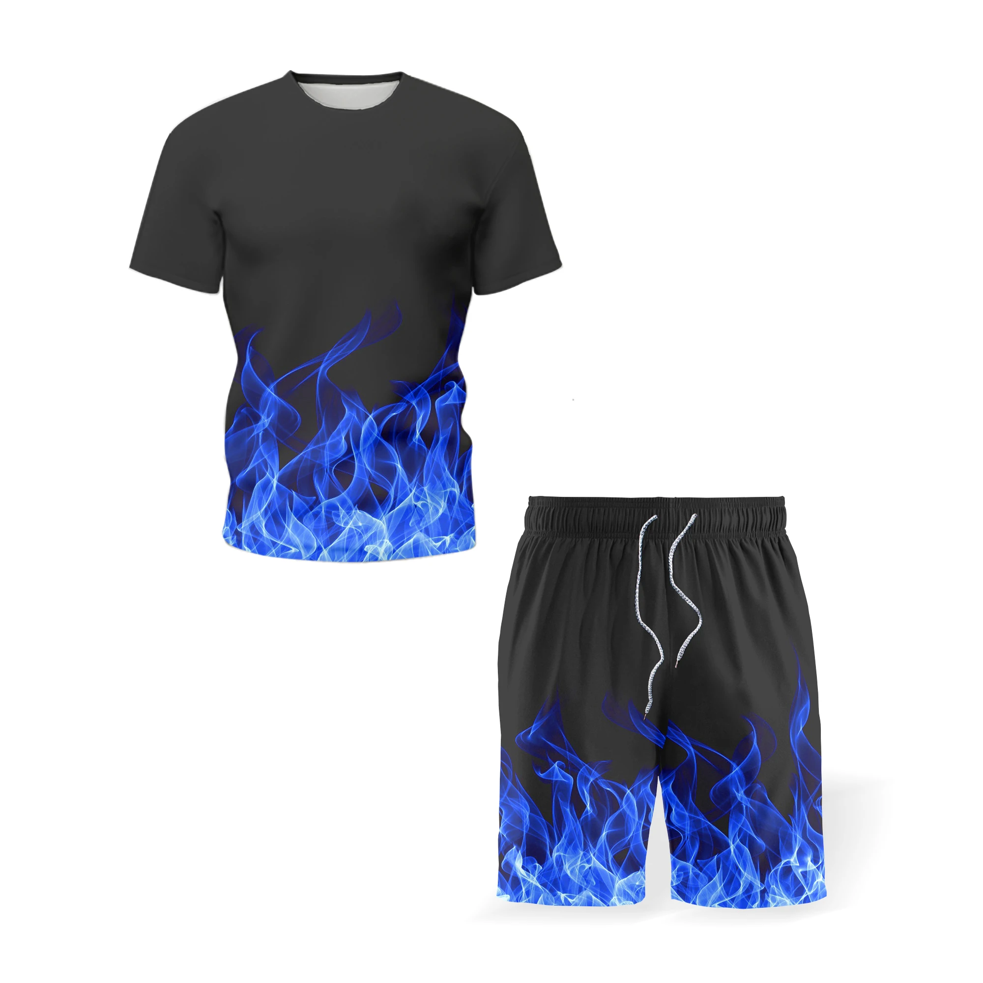 kids Sets Flame Fire 3D Print T-Shirts Beach Board Shorts Fashion Swimwear Girls Boys Streetwear Casual Tees Tops Suits Clothing