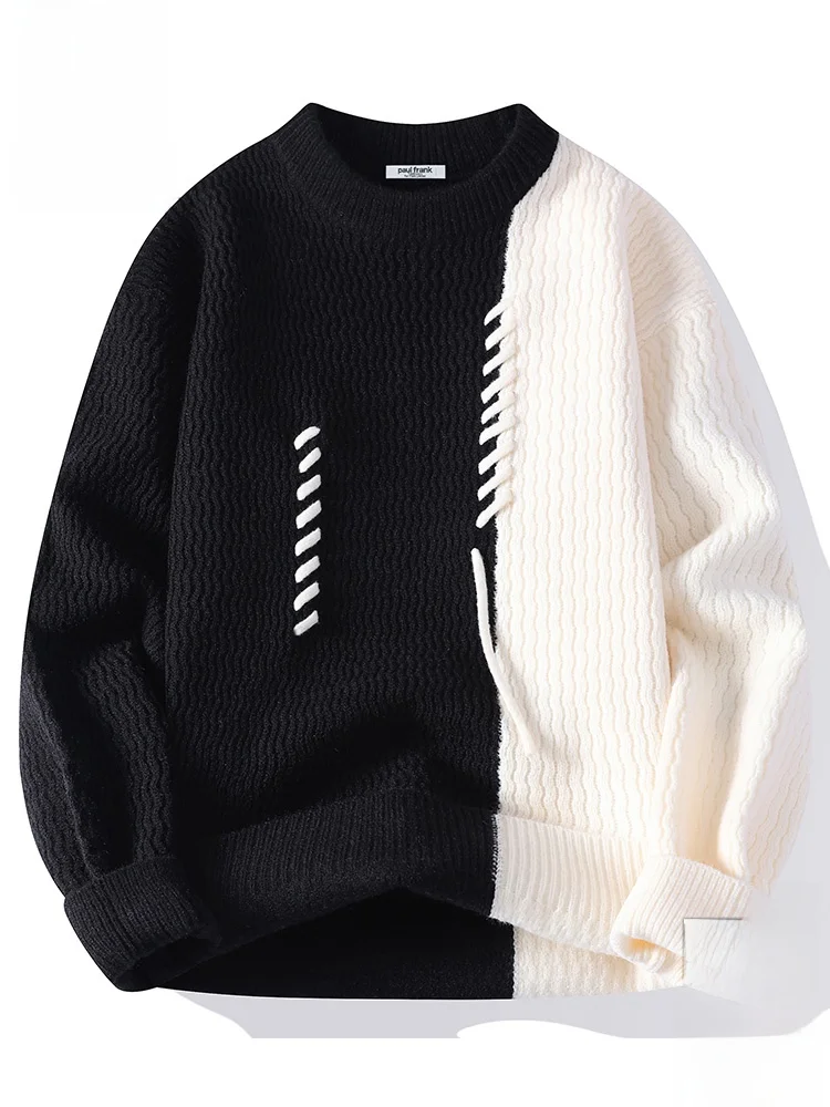 

PaulFrank Knitted Couple Sweater Men's Loose Casual Warm Autumn Long Sve round Ne Contrast Color Top for Youth