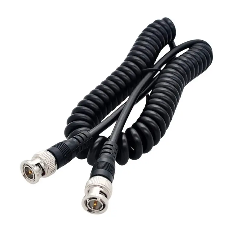 DT19 Right Angle BNC to BNC Video Cable, PU Spring Wire Coaxial Cable for Camera CCTV
