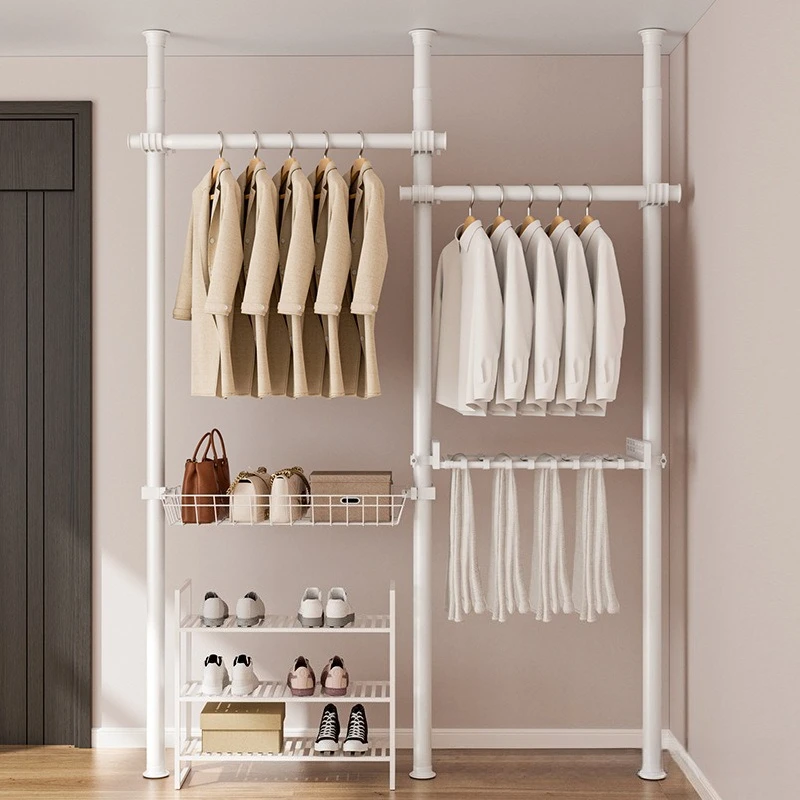 All-Steel Open Wardrobe with Hanging Section, Freestanding Walk-in Closet Organizer for Bedroom & Rental Rooms