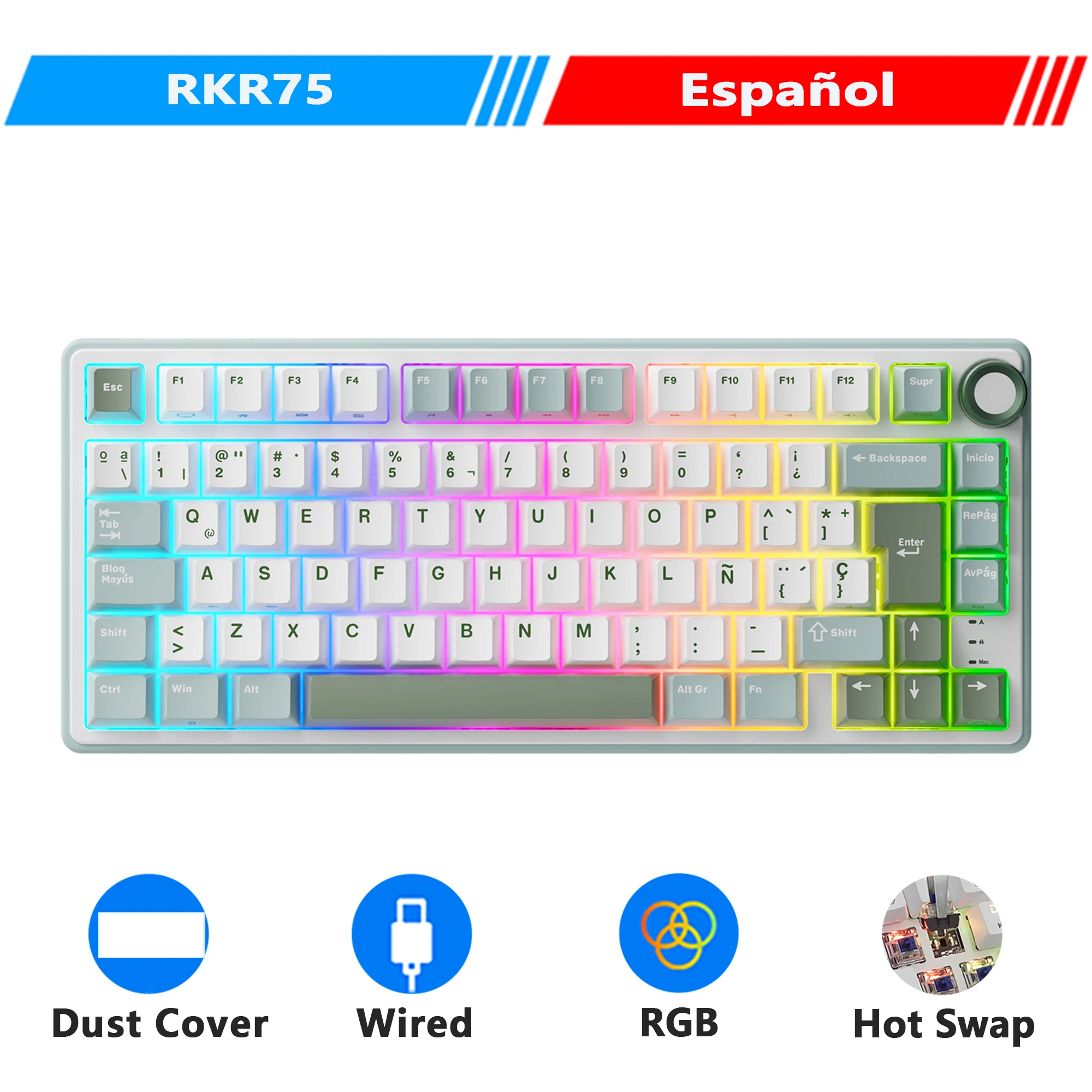 RK Royal Kludge R75 ガスケット有線メカニカルキーボード 80 キー RGB