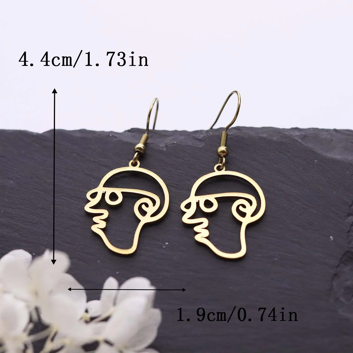 Kinitial Stainless Steel Abstract Face Hook Dangle Earrings Minimalist Line Art Portrait Jewelry Artistic Gift For Women
