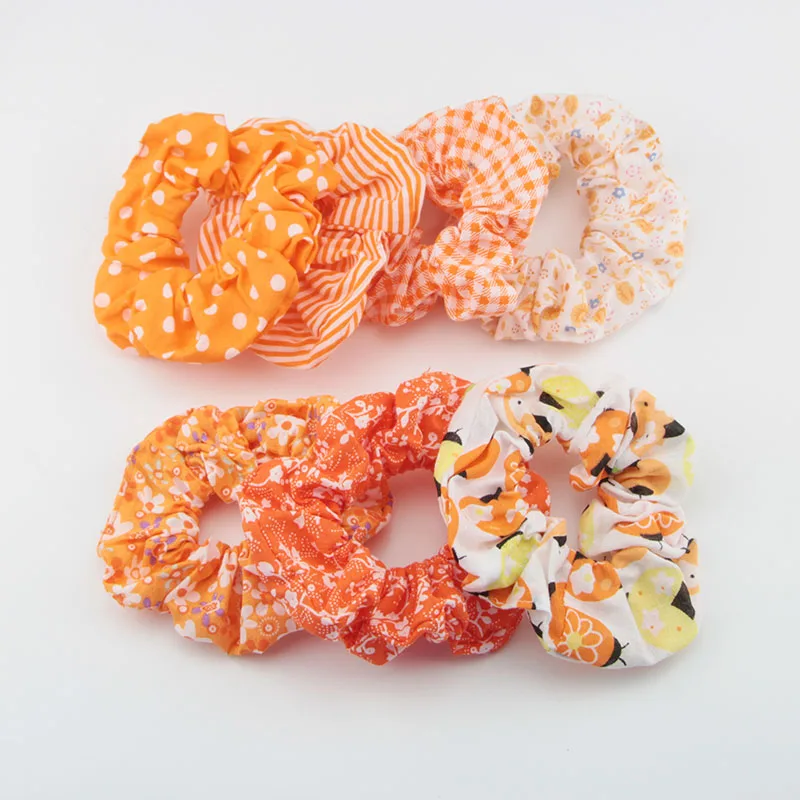 7Pcs Autumn Print Hair Scrunchies for Women Orange Hair Ties Assort Summer Hair Accessories for Girls Hair Band Ponytail Holders