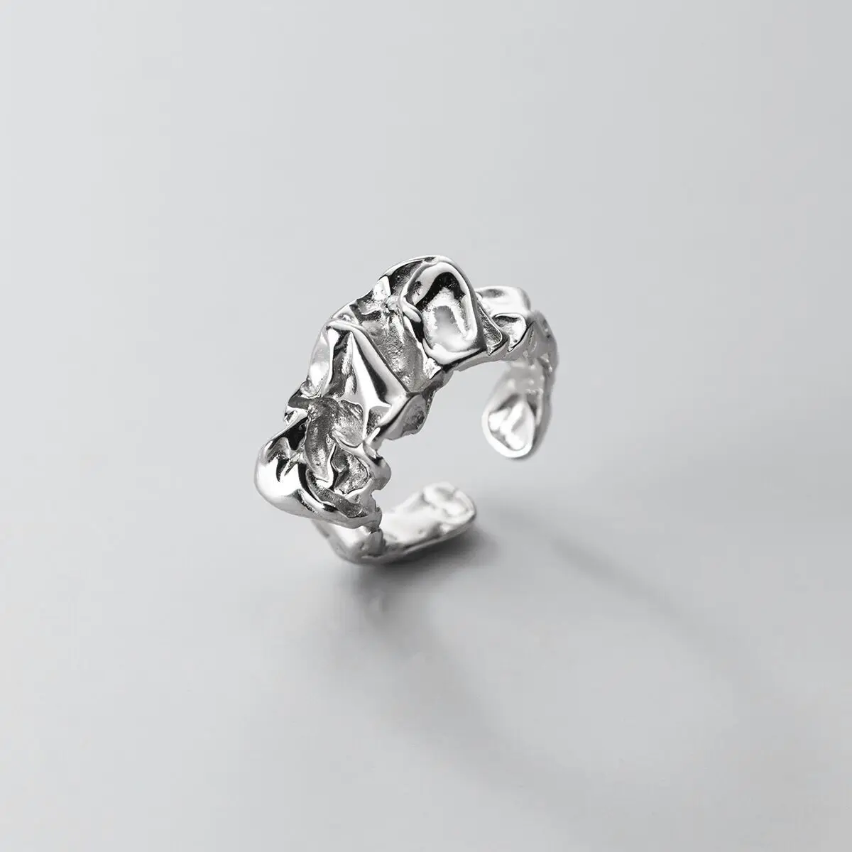 Women's 925 Sterling Silver Geometric Irregular Lines Open Ring