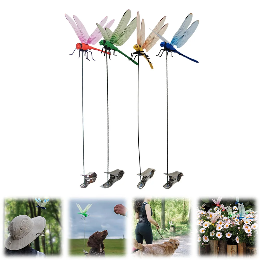 12CM 4Pcs Fake Dragonfly Rod Clip Simulated Dragonfly Clip   Clamp