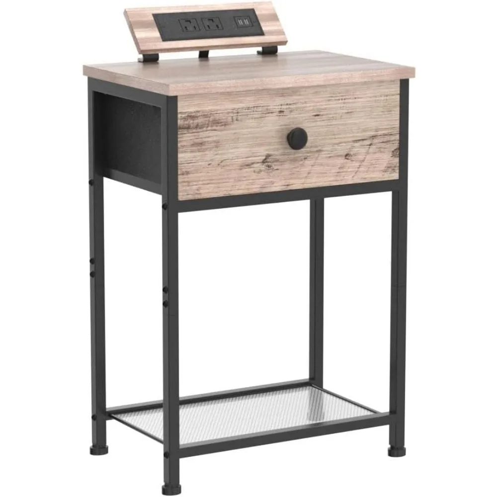 Ensemble de table de chevet avec station de charge, petites tables d'extrémité avec ports USB et prises, table de chevet, 2 pièces