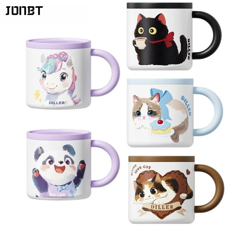 

Cute Cartoon Animals Thermal Mug Coffee Cup Tumbler With Handle Lids Hot and Cold Stainless Steel Thermos Drinkware 300ML