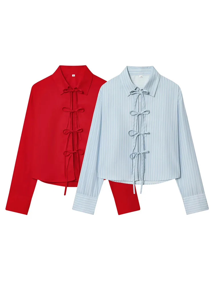 

HH Women's Spring Fashion Temperament Versatile Bow Tie Poplin Shirt Female Elegant High Street Casual Lapel Long Sleeve Shirt