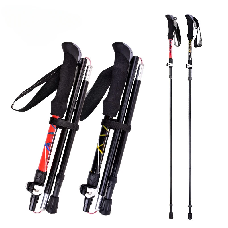 Hiking Pole Folding Aluminum Alloy Five-section Ultra-light Retractable Outdoor Ultra-short Trail Running Crutches Hiking Cane