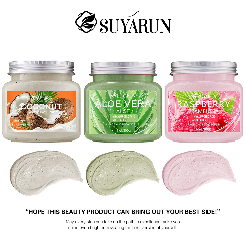 suyarun-esfoliante-corporal-esfoliante-natural-framboesa-aloe-coco-hidratante-remocao-de-pele-morta-3-sabores-para-pele-suave