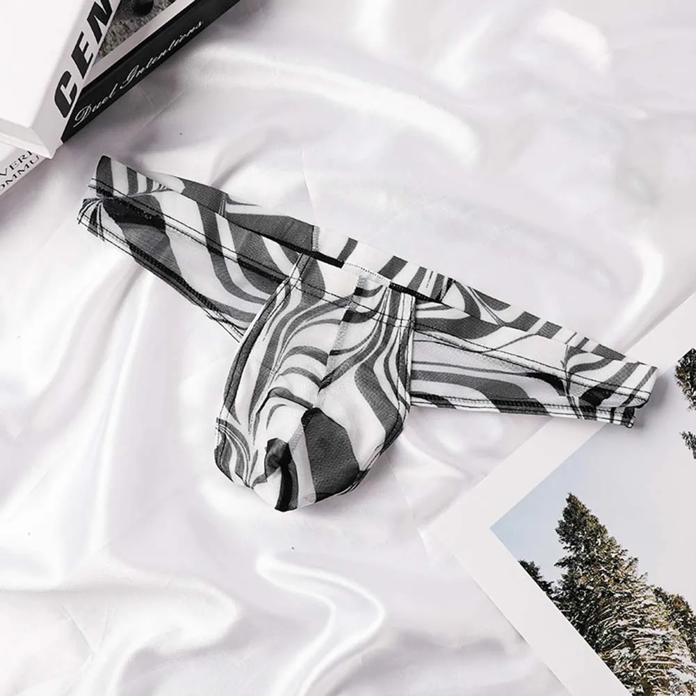 

Low Waist Sexy Mesh See Through G-strings 10 Spandex Material 90 Polyester Fabric Printed Pattern Big Pouch Sexy Thongs