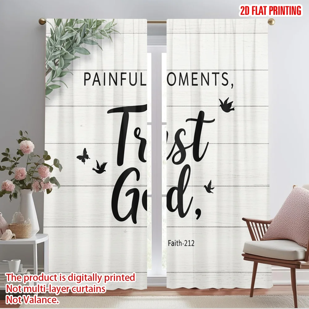 

2pcs 2D flat printing Curtain Trust God Butterflies 100% Polyester Without Electricity Festive Wall Decor for Yard & Garden No