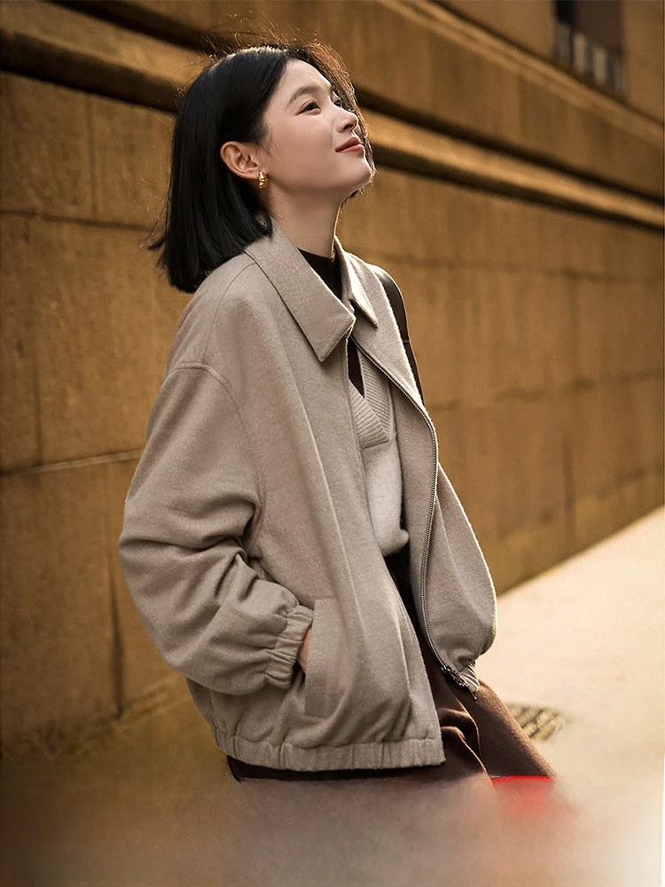 

Xhange ort Woolen Jaet Collared Commuter Sle Sparkling Life Quali Sorona Fiber Ladies Coat Warm Loose Fit Autumn