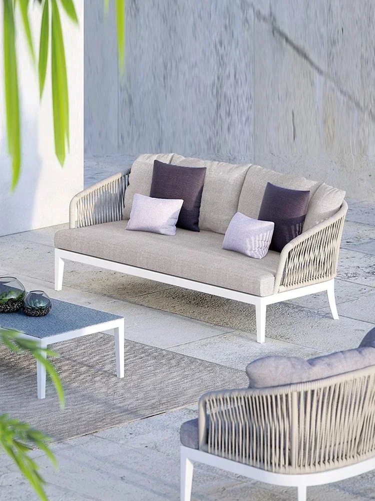 Customized outdoor rattan sofa single furniture Nordic leisure combination teak slate coffee table sales department courtyard