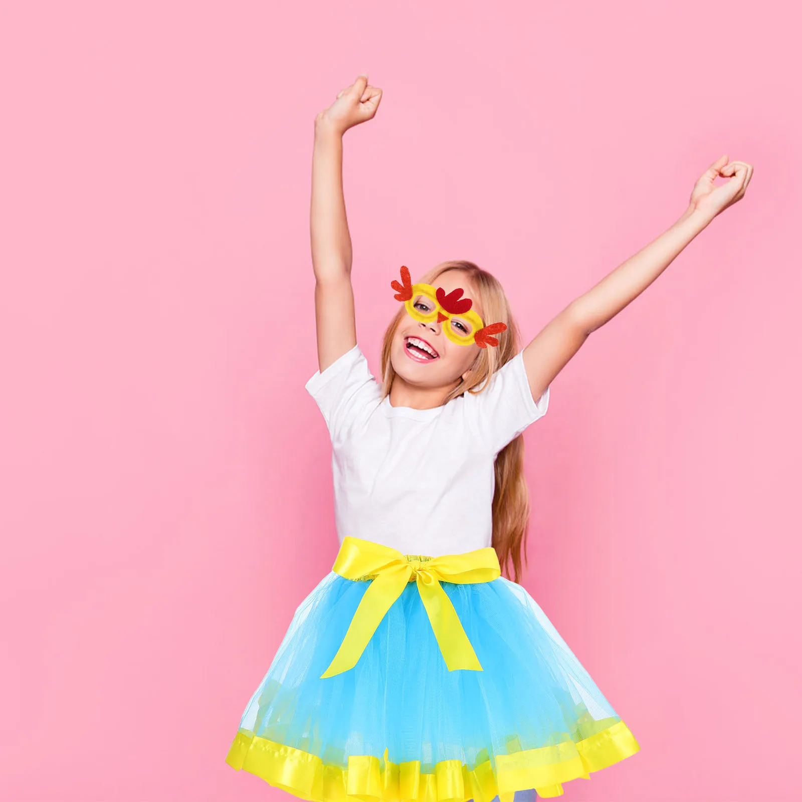 

1Set Children's Performance Tutu Skirt Neon Colorful Tulle Skirt Elastic Waist Chick Glasses Party Dress Up Toddler Girls