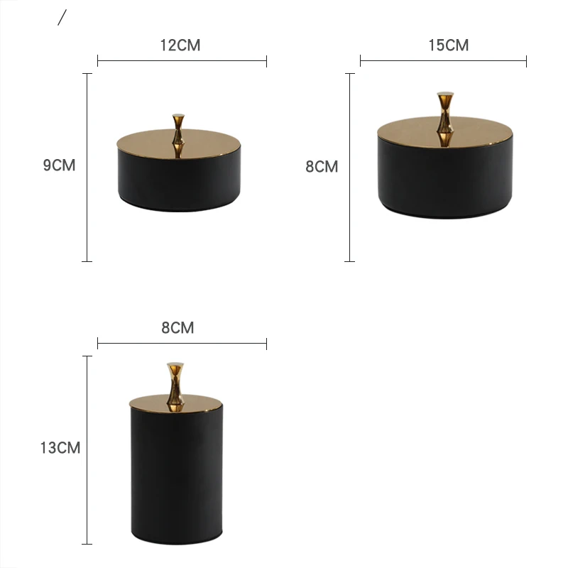 Modern Light Luxury Black Gold Alloy Storage Tank with Lid Storage Box Living Room Coffee Table Desktop Home Decorations