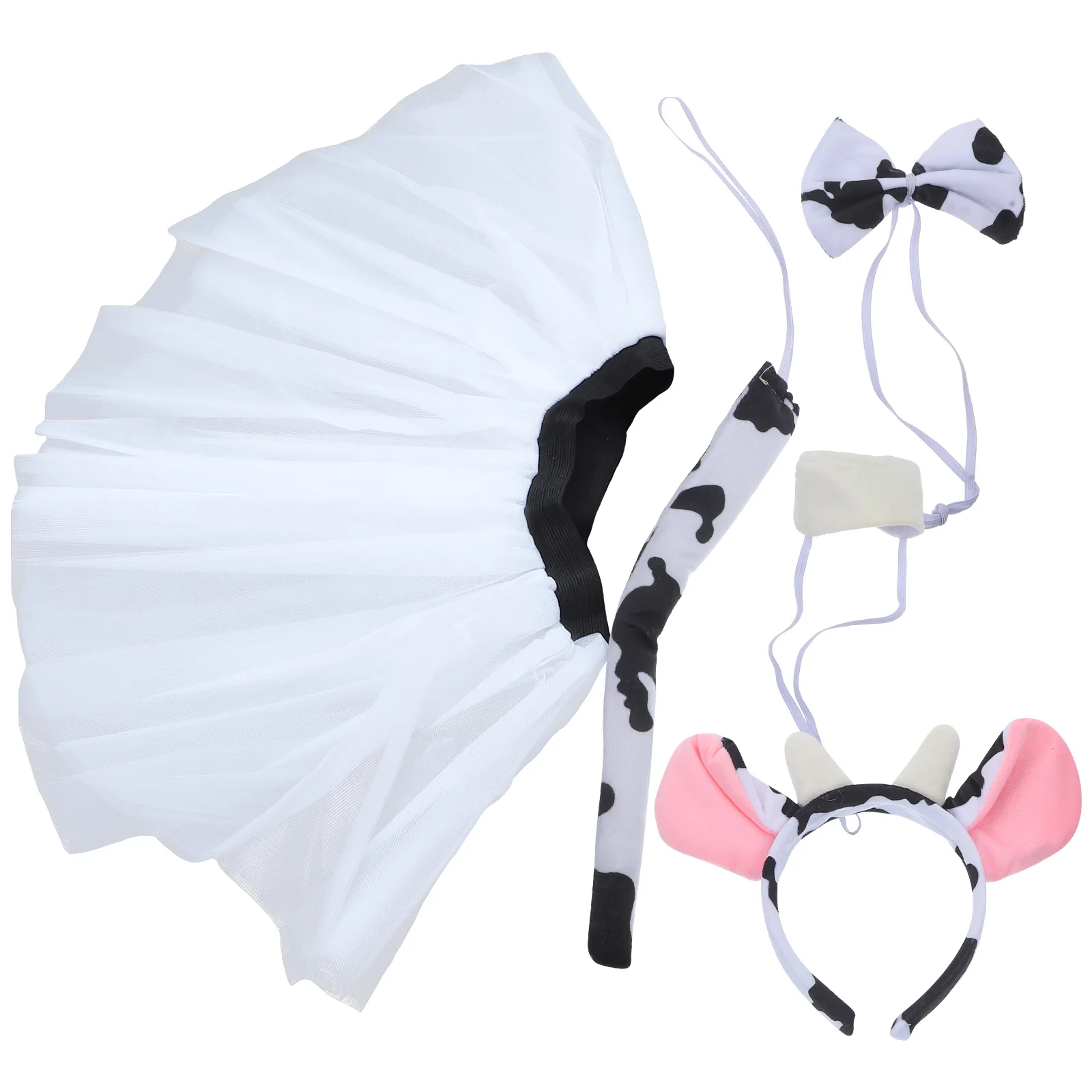 Zestaw Kostiumu Krowy Akcesoria do Cosplay Uroczy Motyw Zwierzęcy Opaska na Głowę Muszka Ogon Spódnica Nos Dekoracja na Halloween Prezent dla Dzieci