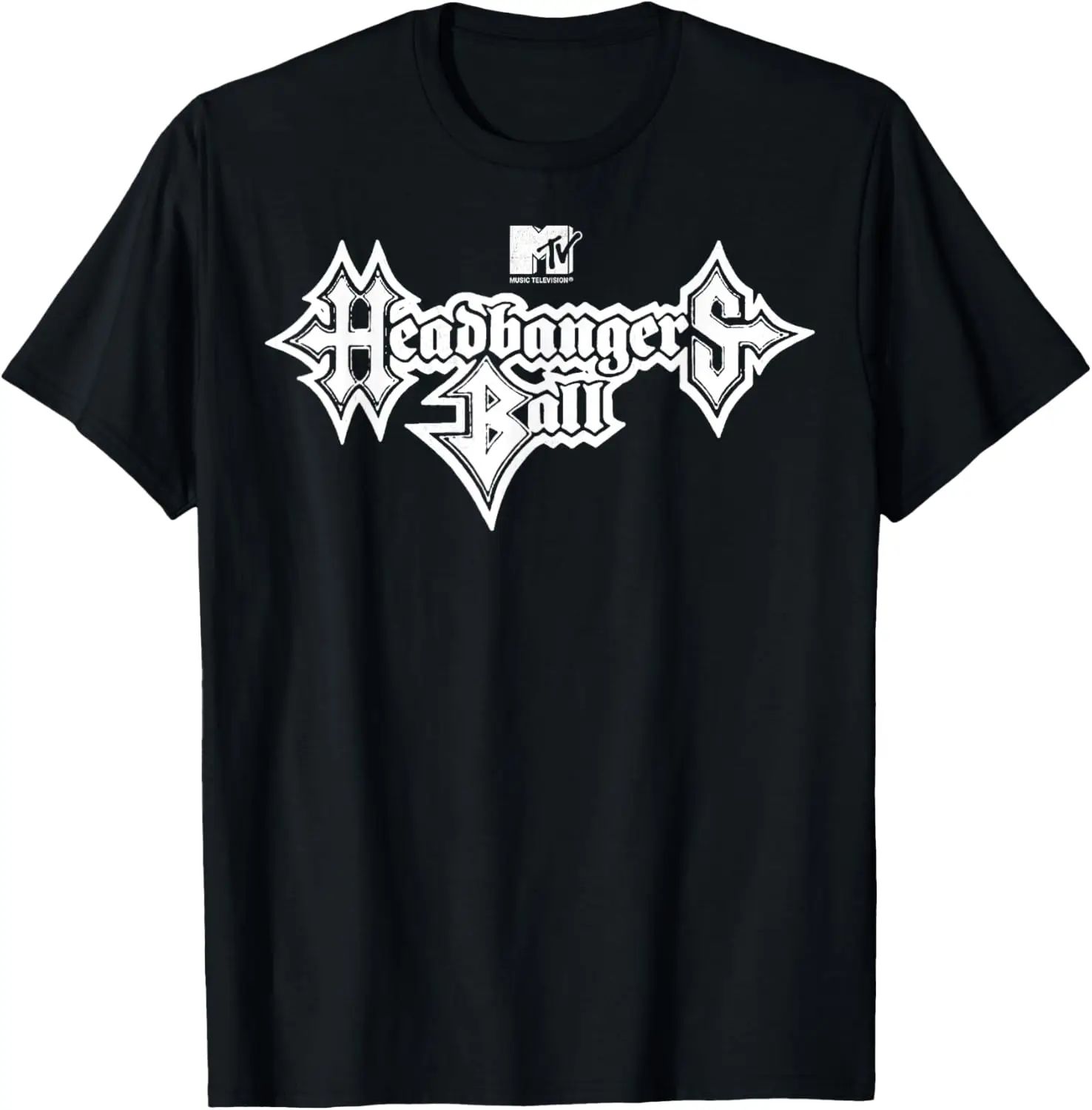 MTV Headbangers Ball: Classic Fit, Round Neck, Short Sleeve Black Metal Text T-Shirt