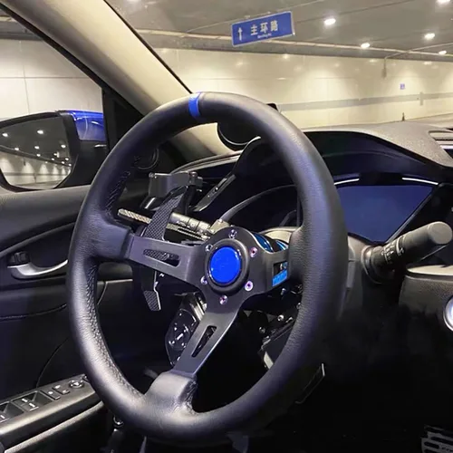 Imagen 2 del producto Volante de cuero Universal de 13 pulgadas, accesorios para volante de modificación deportiva de carreras cóncava profunda grande ﻿