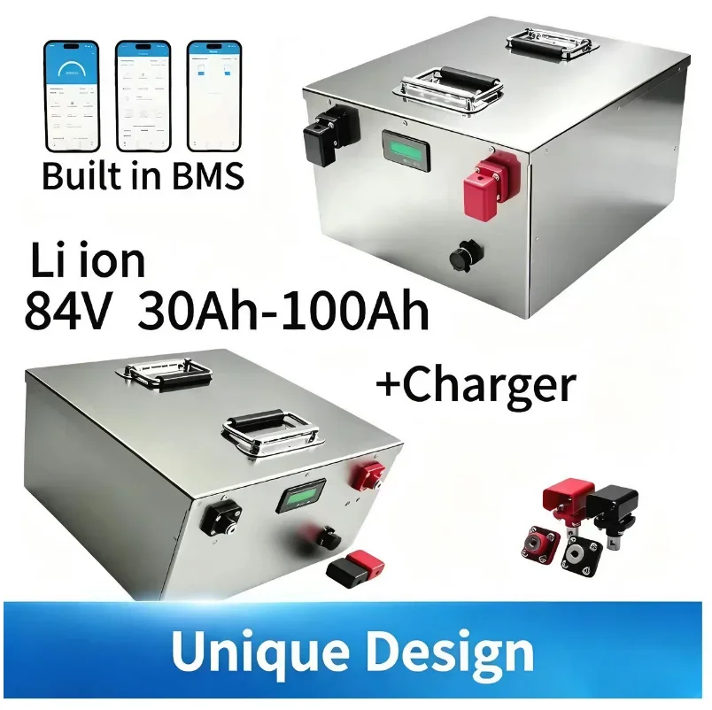 

84V LiFePO4 Lithium Power Unit 30Ah-100Ah Built-In Bluetooth Intelligent BMS Complete Battery Pack With Full Set Charger, Long C