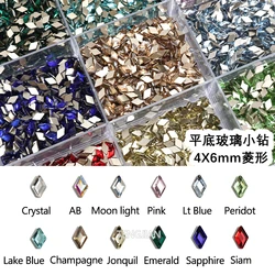 Glittering Rhombus 4X6MM Glass Crystals Flat Back Nail Art Rhinestones 12Color 3D DIY Manicure Decorations Diamond 100Pcs